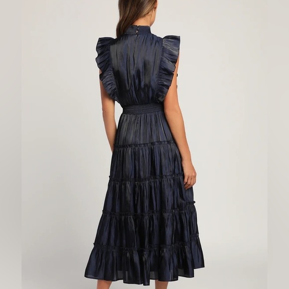Lulus XL Take a Glance Navy Blue Tiered Mock Neck Midi Dress - Picture 3 of 9